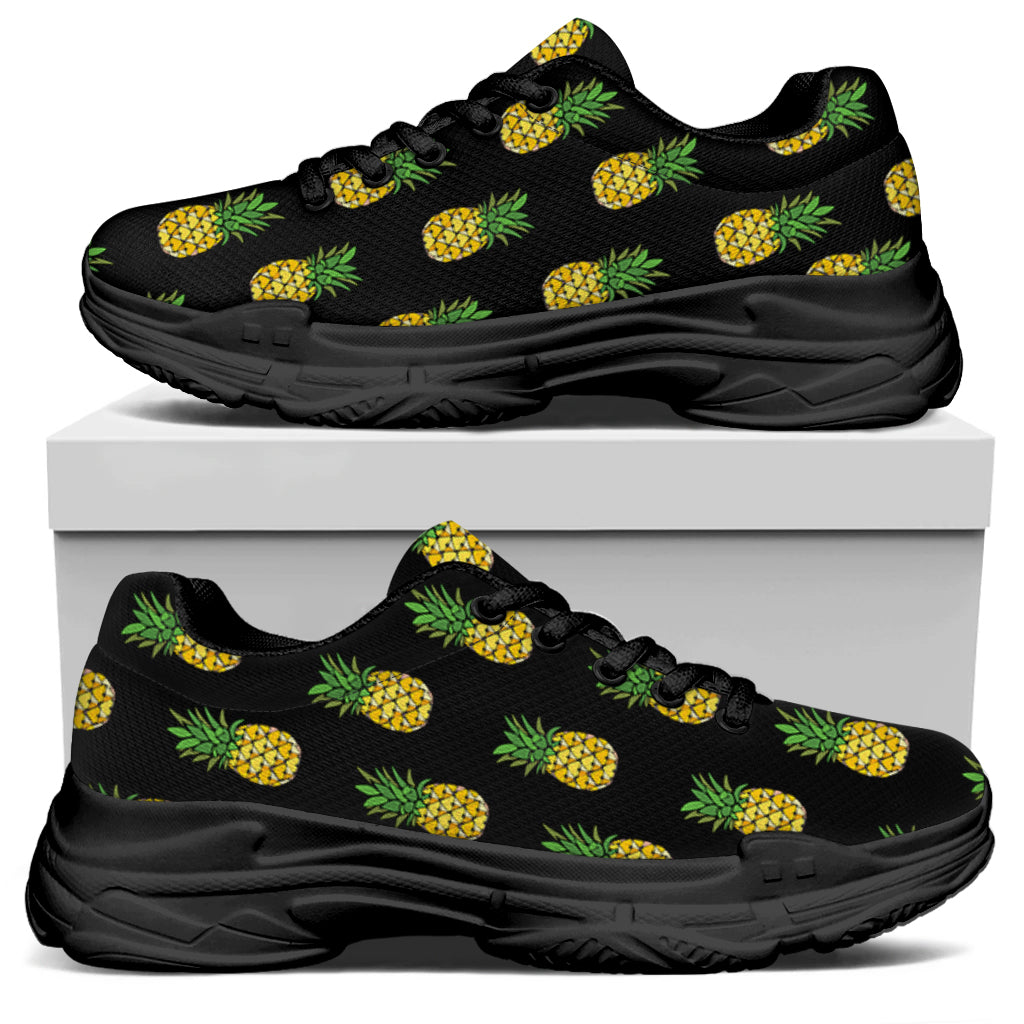 Black Cute Pineapple Pattern Print Black Chunky Shoes