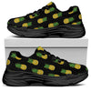 Black Cute Pineapple Pattern Print Black Chunky Shoes