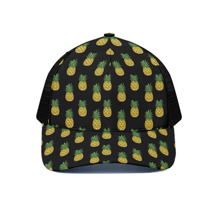 Black Cute Pineapple Pattern Print Black Mesh Trucker Cap