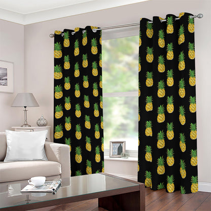 Black Cute Pineapple Pattern Print Blackout Grommet Curtains