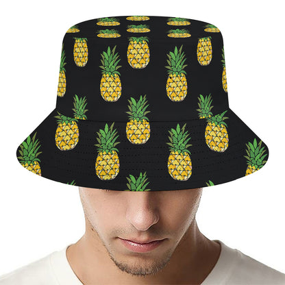 Black Cute Pineapple Pattern Print Bucket Hat