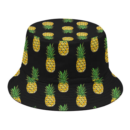 Black Cute Pineapple Pattern Print Bucket Hat