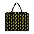 Black Cute Pineapple Pattern Print Canvas Tote Bag