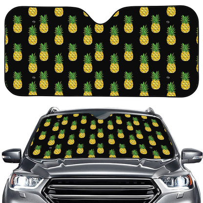 Black Cute Pineapple Pattern Print Car Windshield Sun Shade
