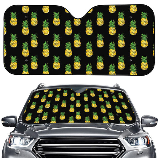 Black Cute Pineapple Pattern Print Car Windshield Sun Shade