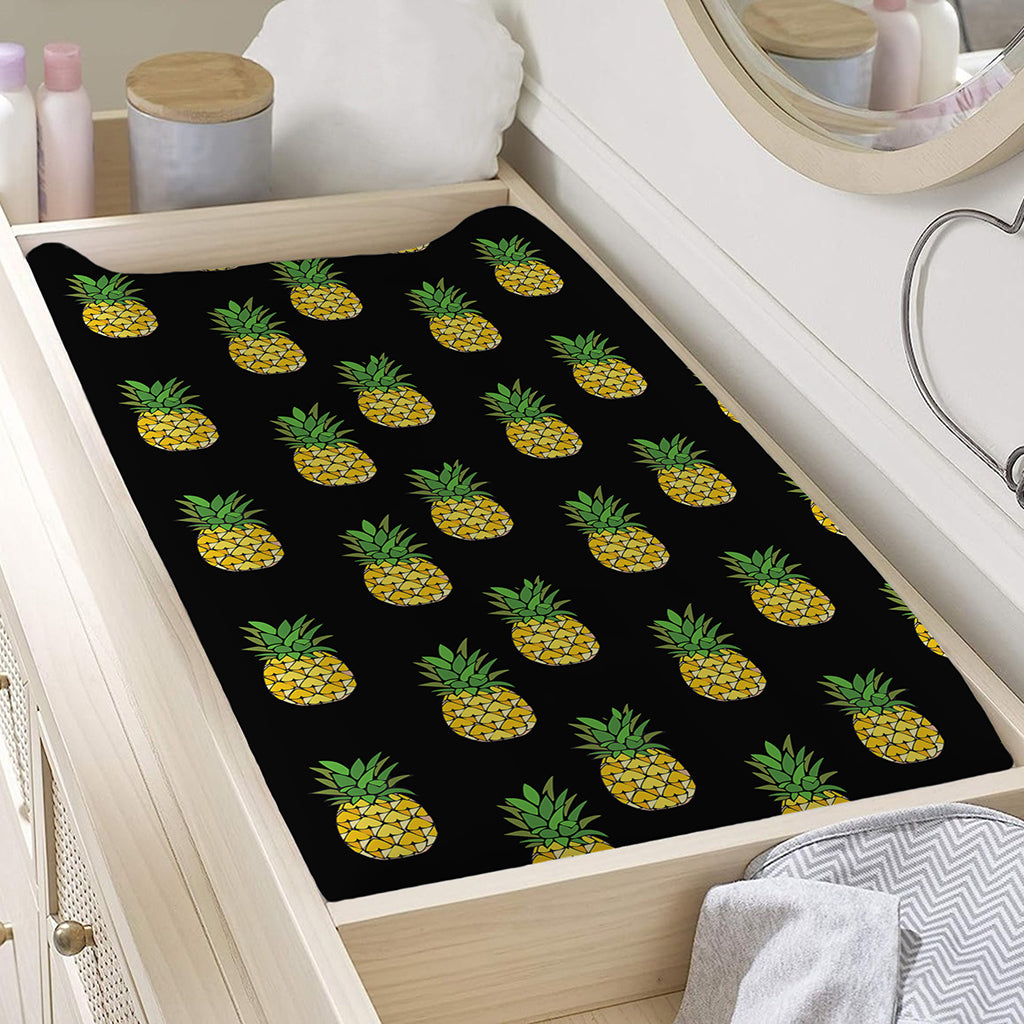 Black Cute Pineapple Pattern Print Changing Pad Cover