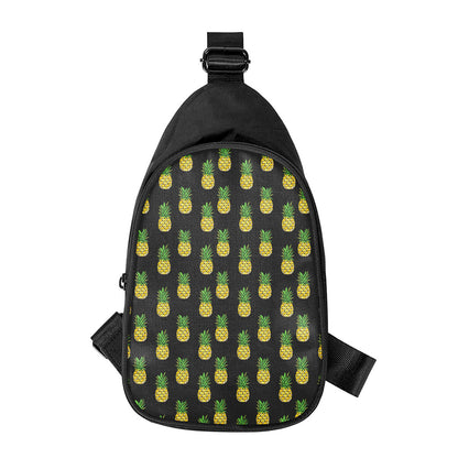 Black Cute Pineapple Pattern Print Chest Bag