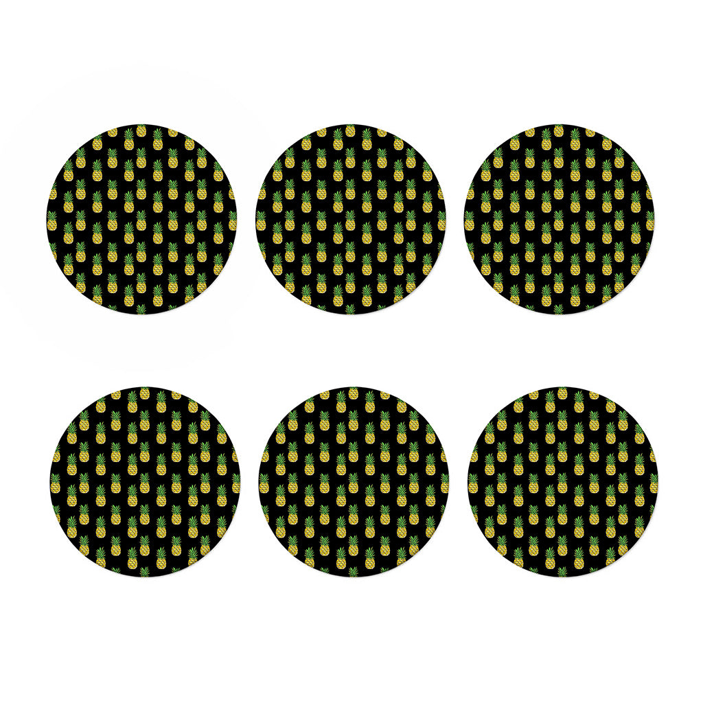 Black Cute Pineapple Pattern Print Coaster Set
