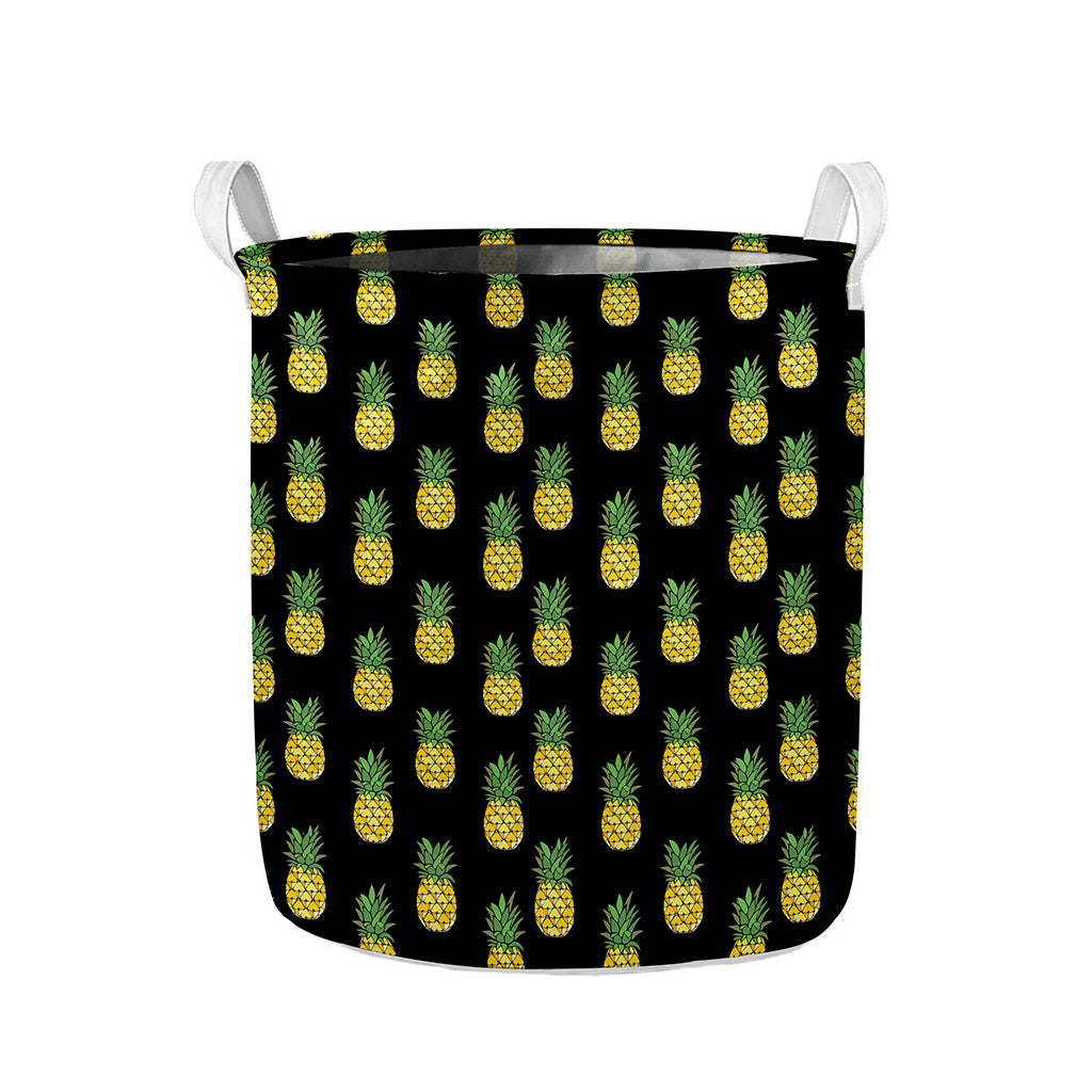 Black Cute Pineapple Pattern Print Collapsible Laundry Basket