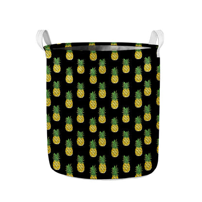 Black Cute Pineapple Pattern Print Collapsible Laundry Basket