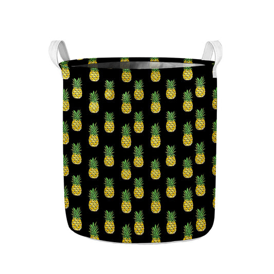Black Cute Pineapple Pattern Print Collapsible Laundry Basket