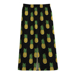 Black Cute Pineapple Pattern Print Cotton Front Slit Maxi Skirt