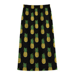Black Cute Pineapple Pattern Print Cotton Front Slit Maxi Skirt