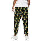 Black Cute Pineapple Pattern Print Cotton Pants