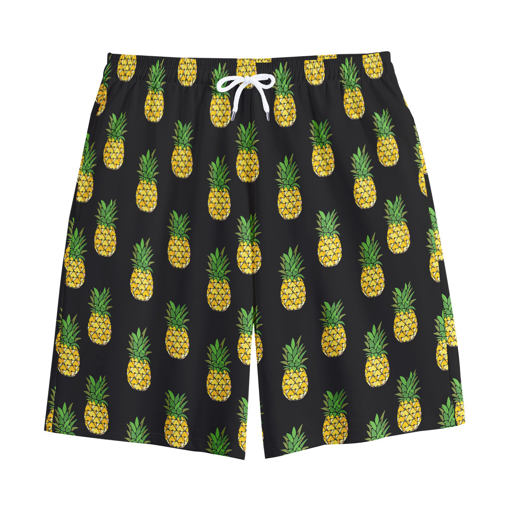 Black Cute Pineapple Pattern Print Cotton Shorts