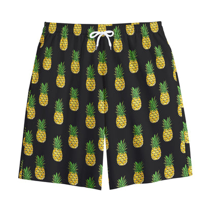 Black Cute Pineapple Pattern Print Cotton Shorts