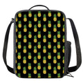 Black Cute Pineapple Pattern Print Crossbody Lunch Bag