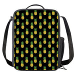 Black Cute Pineapple Pattern Print Crossbody Lunch Bag
