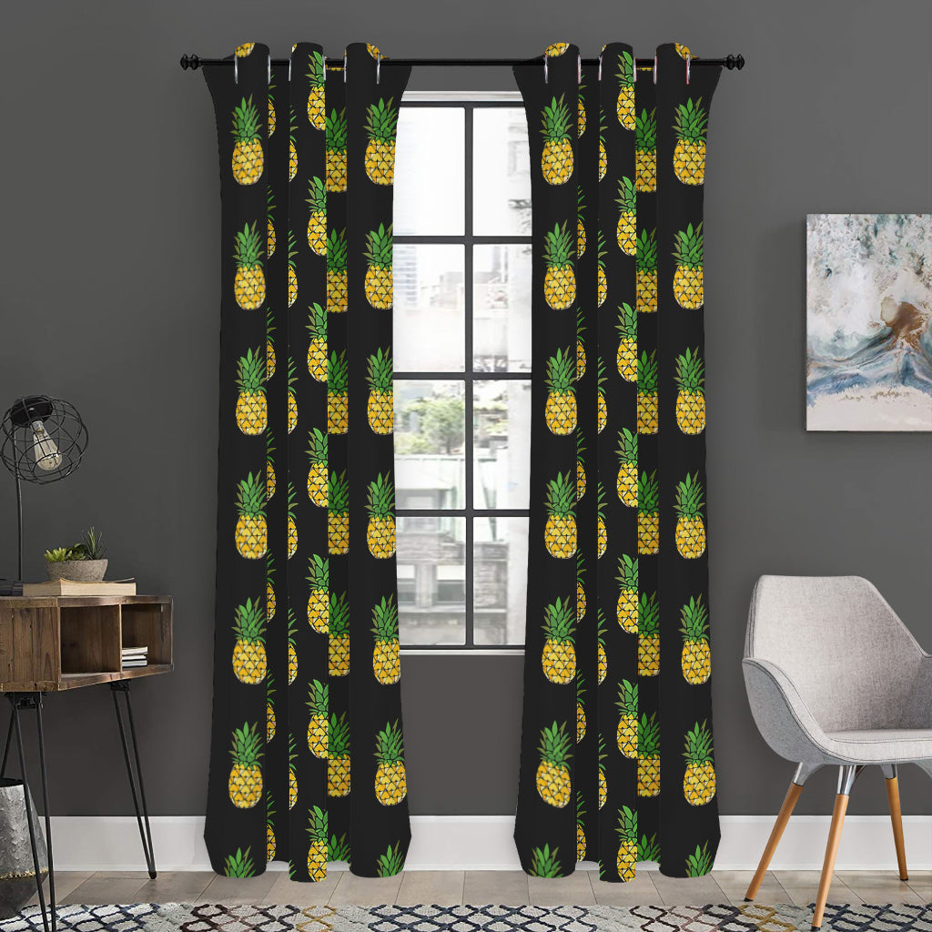 Black Cute Pineapple Pattern Print Curtain
