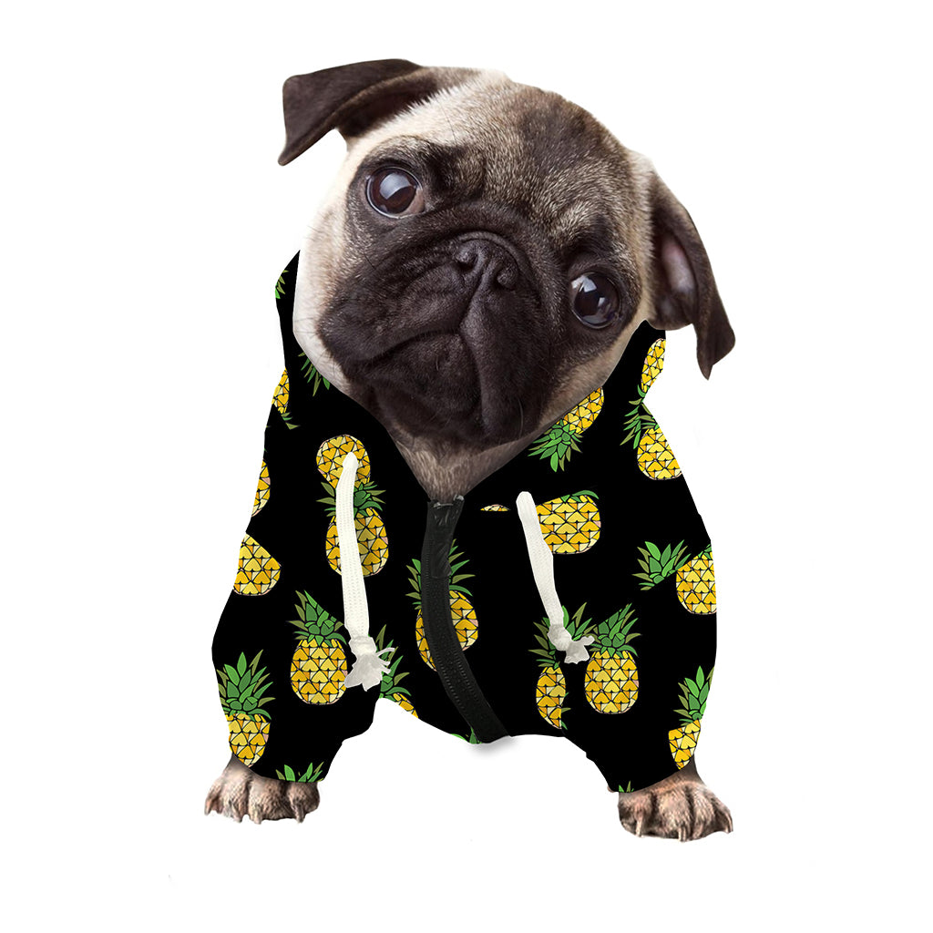 Black Cute Pineapple Pattern Print Dog Zip Up Hoodie