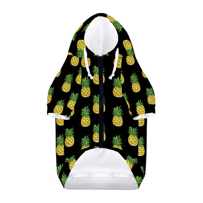 Black Cute Pineapple Pattern Print Dog Zip Up Hoodie