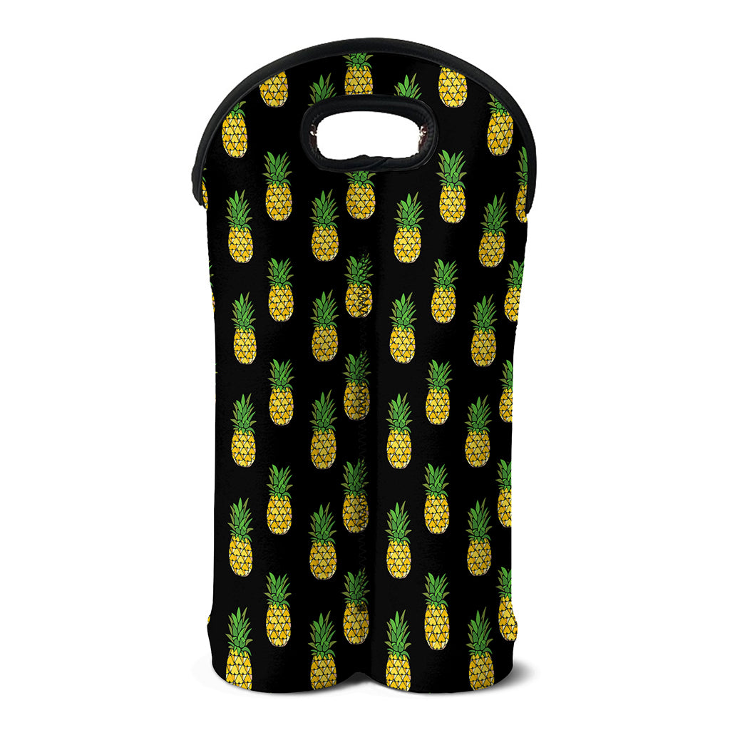 Black Cute Pineapple Pattern Print Double Neoprene Wine Tote