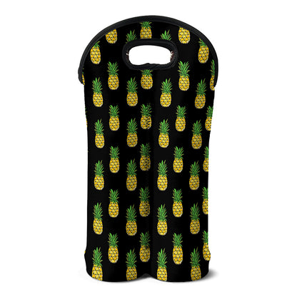 Black Cute Pineapple Pattern Print Double Neoprene Wine Tote