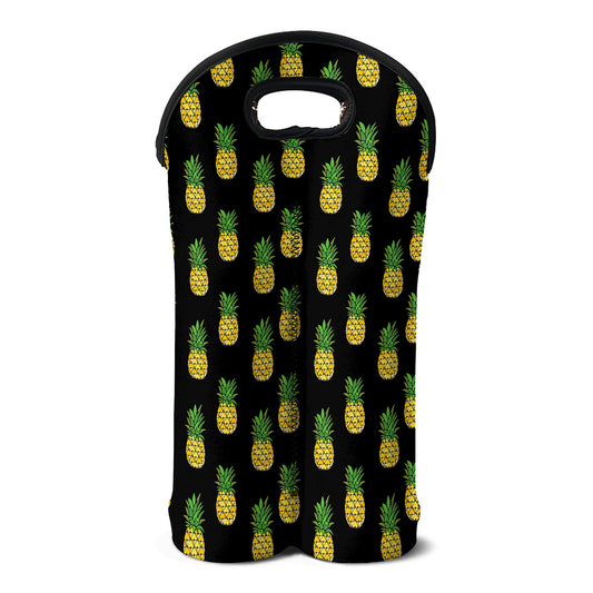 Black Cute Pineapple Pattern Print Double Neoprene Wine Tote