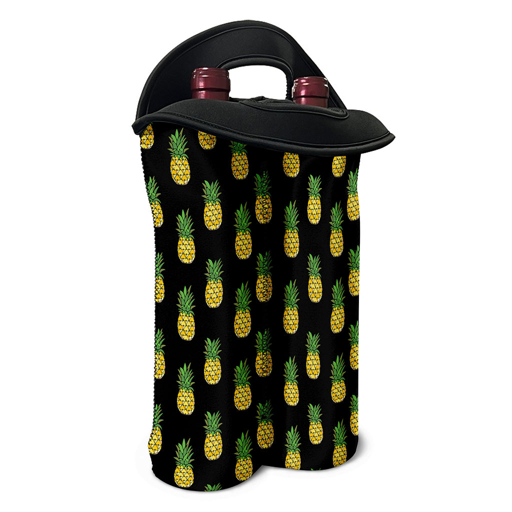 Black Cute Pineapple Pattern Print Double Neoprene Wine Tote