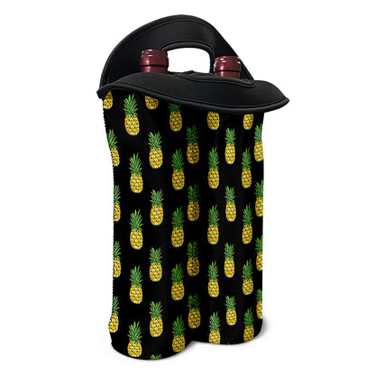 Black Cute Pineapple Pattern Print Double Neoprene Wine Tote
