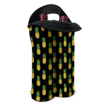 Black Cute Pineapple Pattern Print Double Neoprene Wine Tote