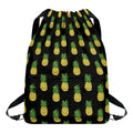 Black Cute Pineapple Pattern Print Drawstring Backpack
