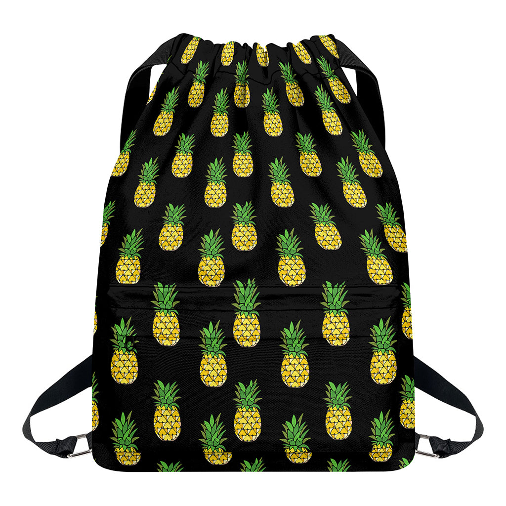 Black Cute Pineapple Pattern Print Drawstring Backpack