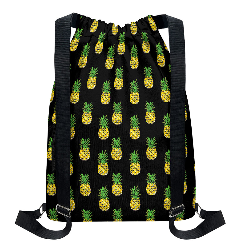 Black Cute Pineapple Pattern Print Drawstring Backpack