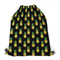 Black Cute Pineapple Pattern Print Drawstring Bag