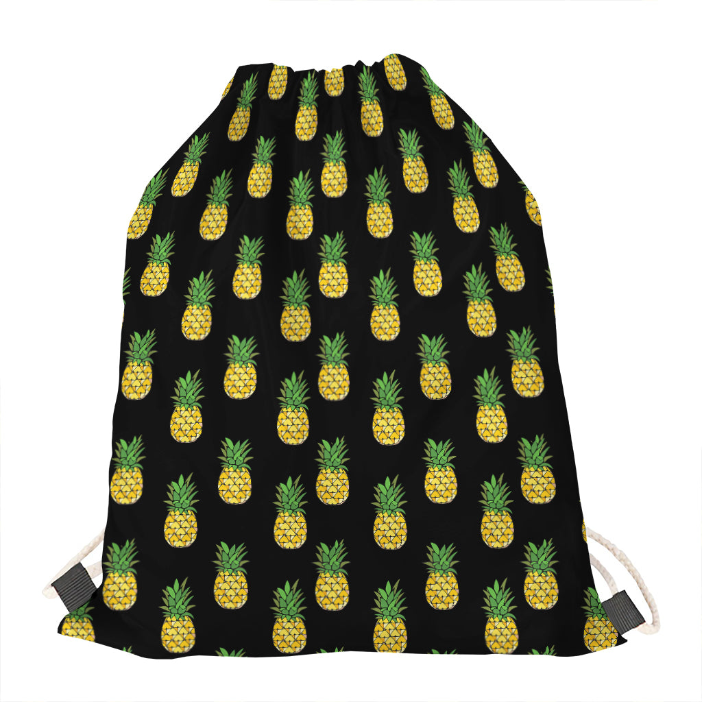 Black Cute Pineapple Pattern Print Drawstring Bag
