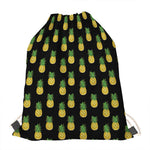 Black Cute Pineapple Pattern Print Drawstring Bag