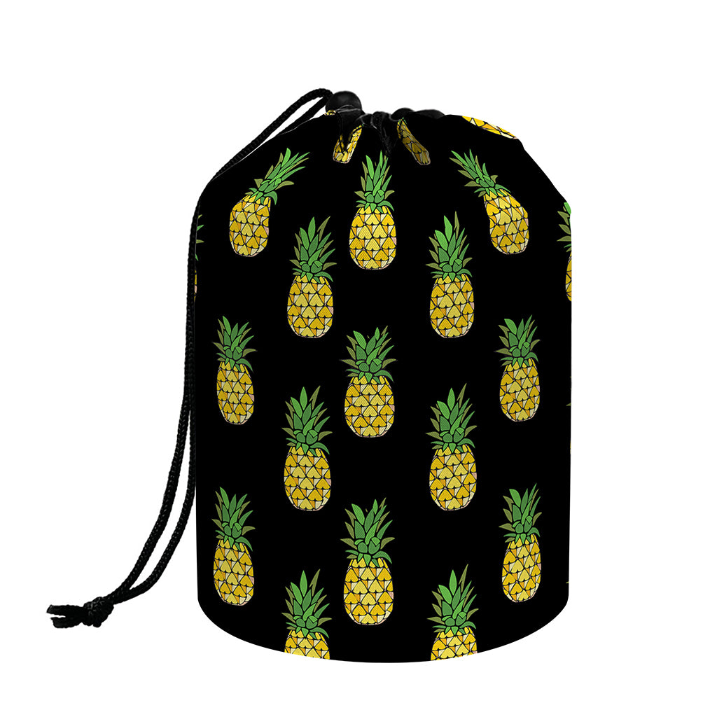 Black Cute Pineapple Pattern Print Drawstring Makeup Bag