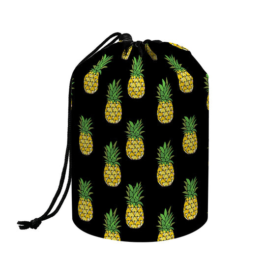 Black Cute Pineapple Pattern Print Drawstring Makeup Bag