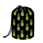 Black Cute Pineapple Pattern Print Drawstring Makeup Bag