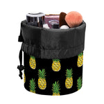 Black Cute Pineapple Pattern Print Drawstring Makeup Bag