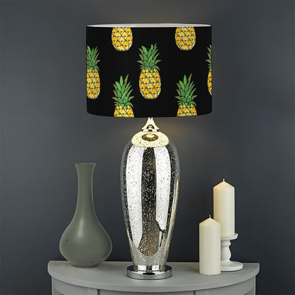 Black Cute Pineapple Pattern Print Drum Lamp Shade
