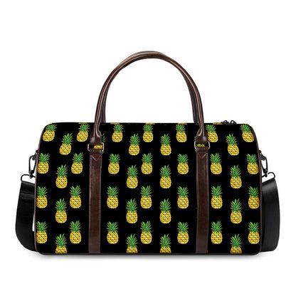Black Cute Pineapple Pattern Print Duffle Bag