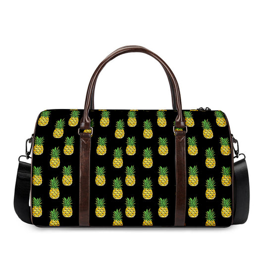 Black Cute Pineapple Pattern Print Duffle Bag