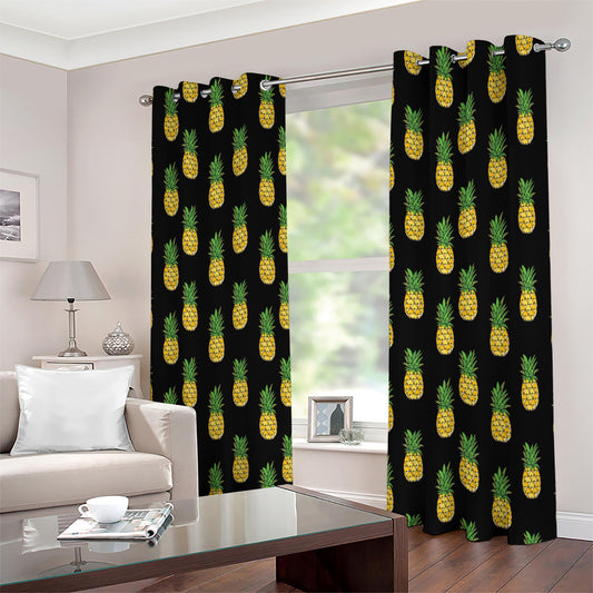 Black Cute Pineapple Pattern Print Extra Wide Grommet Curtains