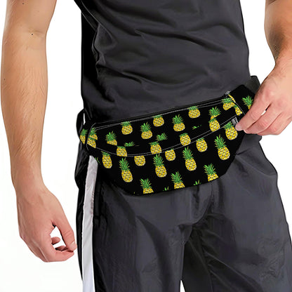 Black Cute Pineapple Pattern Print Fanny Pack
