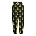 Black Cute Pineapple Pattern Print Fleece Lined Knit Pants