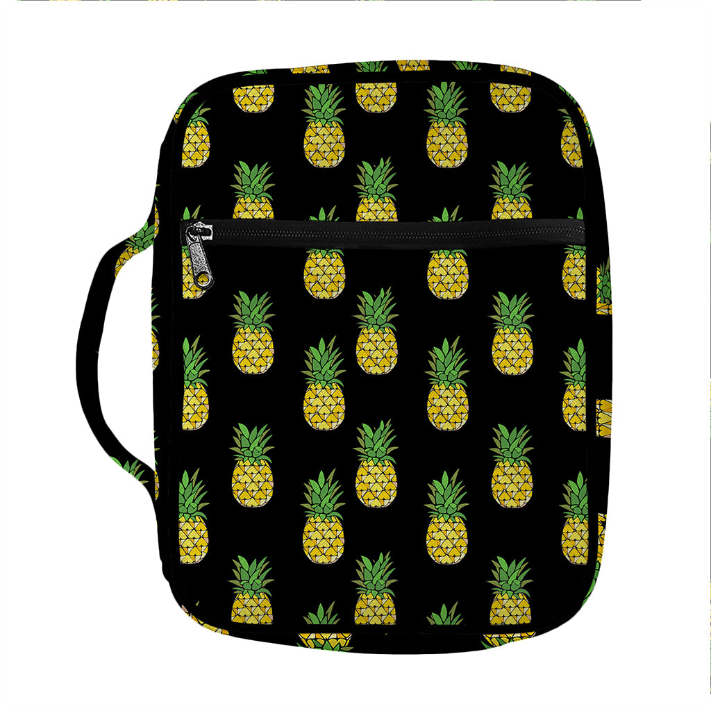 Black Cute Pineapple Pattern Print Front Pocket Bible Bag