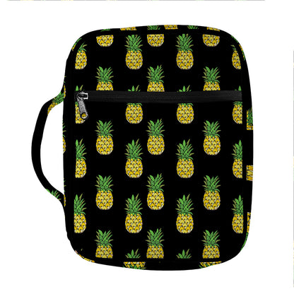 Black Cute Pineapple Pattern Print Front Pocket Bible Bag