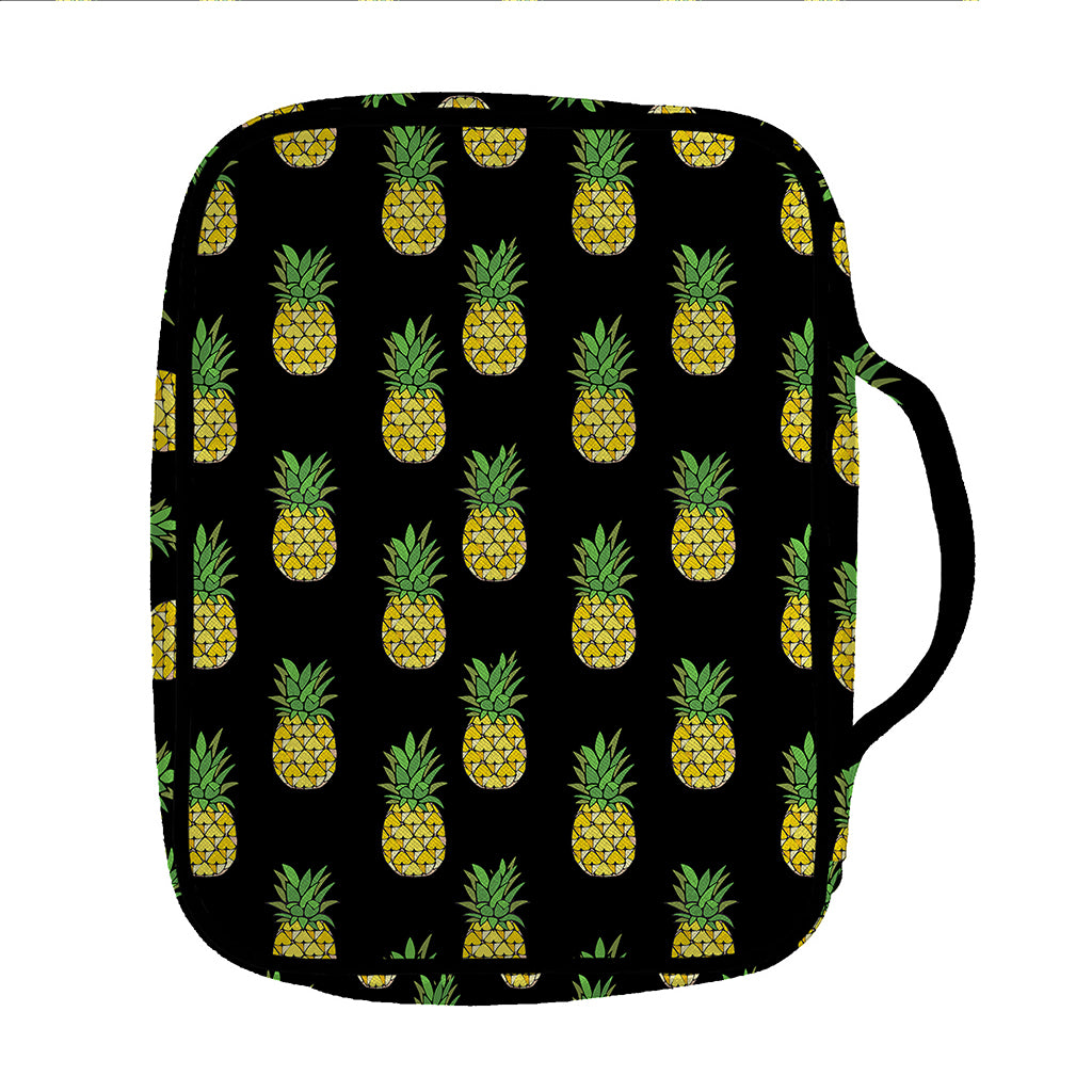 Black Cute Pineapple Pattern Print Front Pocket Bible Bag